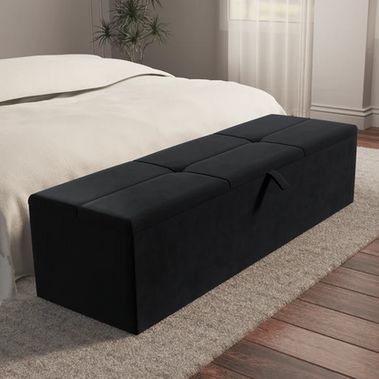 Cubed Ottoman Storage Box - Black Plush Velvet