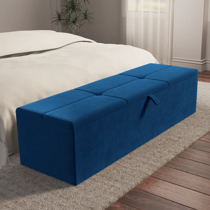 Cubed Ottoman Storage Box - Blue Plush Velvet