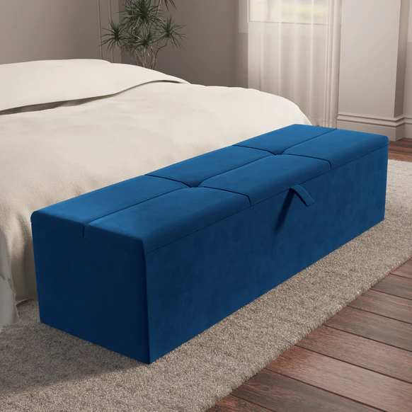Cubed Ottoman Storage Box - Blue Plush Velvet