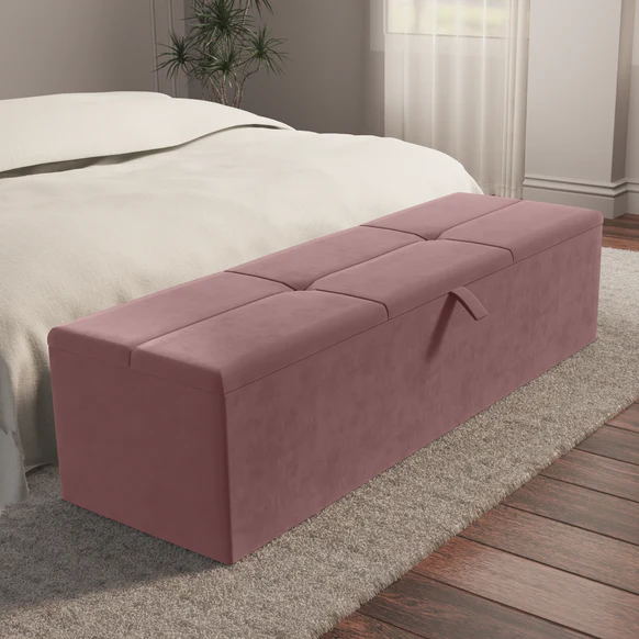 Cubed Ottoman Storage Box - Pink Plush Velvet