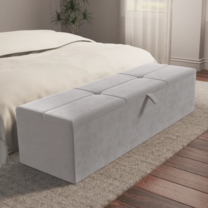 Cubed Ottoman Storage Box - Silver Plush Velvet