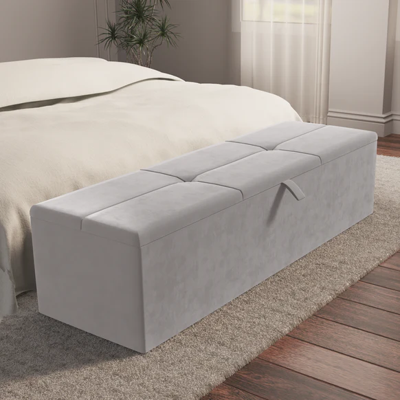 Cubed Ottoman Storage Box - Silver Plush Velvet