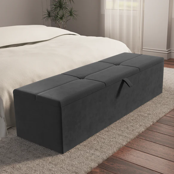 Cubed Ottoman Storage Box - Steel Plush Velvet