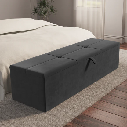 Cubed Ottoman Storage Box - Steel Plush Velvet