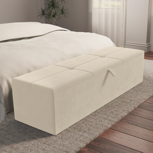 Cubed Ottoman Storage Box - Cream Plush Velvet