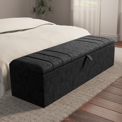 Dallas Ottoman Storage Box - Black Chenille