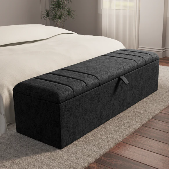 Dallas Ottoman Storage Box - Black Chenille