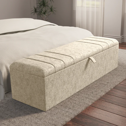 Dallas Ottoman Storage Box - Cream Chenille