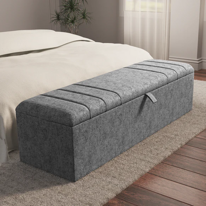 Dallas Ottoman Storage Box - Silver Chenille