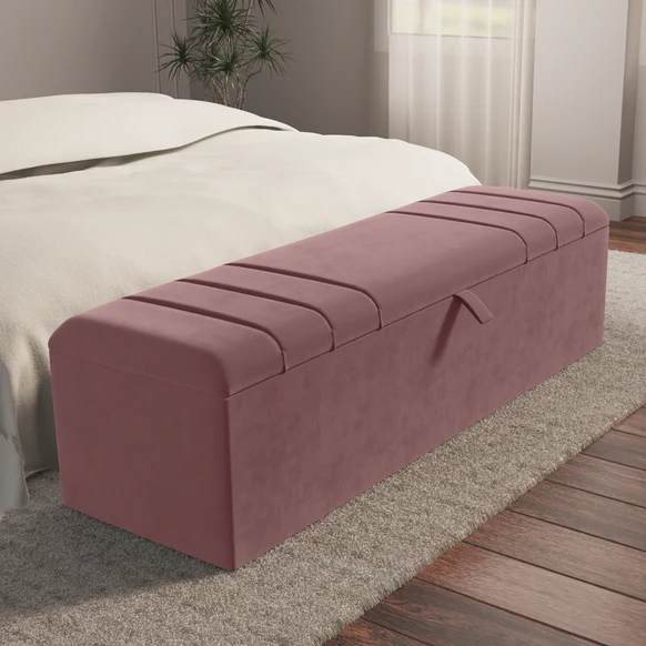 Dallas Ottoman Storage Box - Pink Plush Velvet
