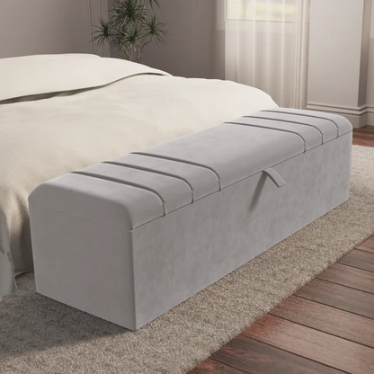Dallas Ottoman Storage Box - Silver Plush Velvet