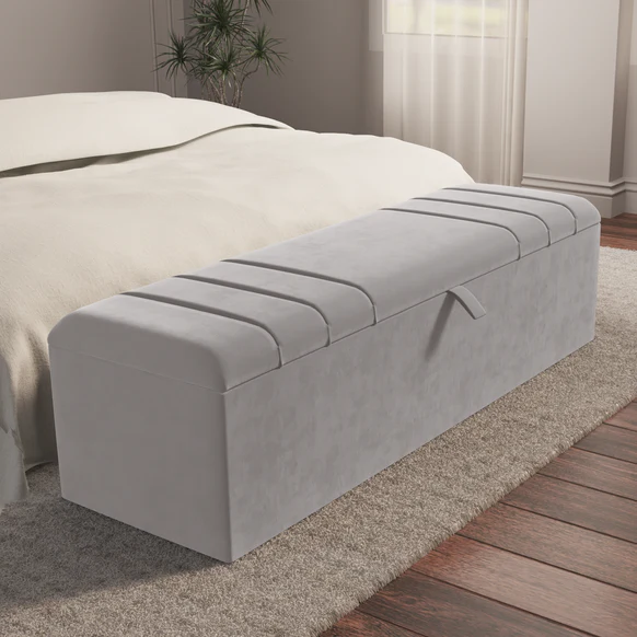 Dallas Ottoman Storage Box - Silver Plush Velvet