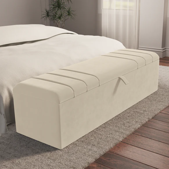 Dallas Ottoman Storage Box - Cream Plush Velvet