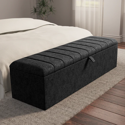 Lisbon Ottoman Storage Box - Black Chenille