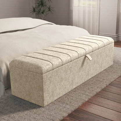 Lisbon Ottoman Storage Box - Cream Chenille