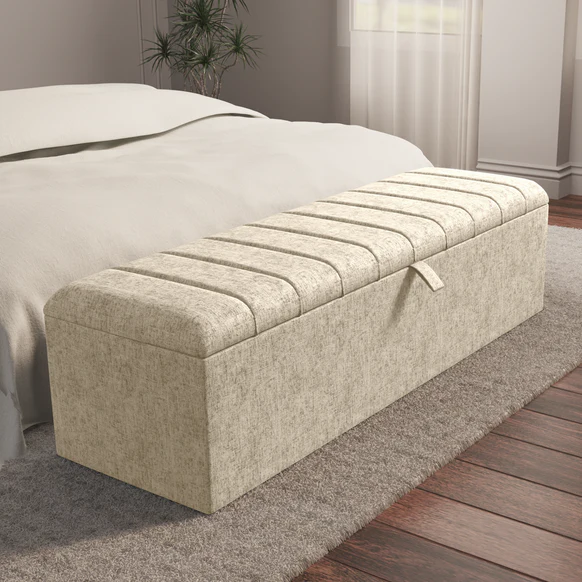 Lisbon Ottoman Storage Box - Cream Chenille
