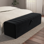 Lisbon Ottoman Storage Box - Black Plush Velvet