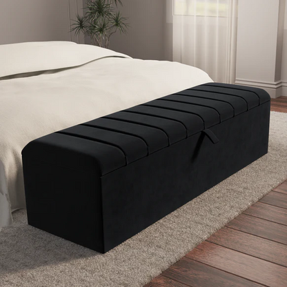Lisbon Ottoman Storage Box - Black Plush Velvet