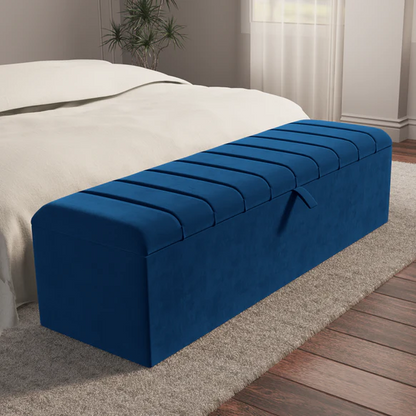 Lisbon Ottoman Storage Box - Blue Plush Velvet