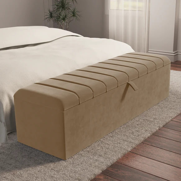 Lisbon Ottoman Storage Box - Mink Plush Velvet