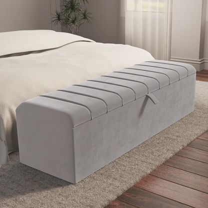 Lisbon Ottoman Storage Box - Silver Plush Velvet