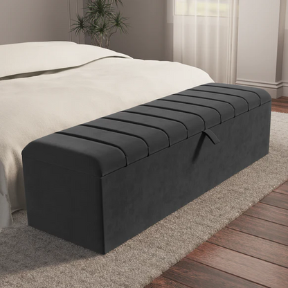 Lisbon Ottoman Storage Box - Steel Plush Velvet
