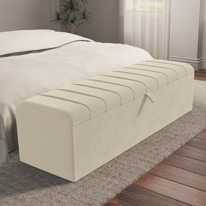 Lisbon Ottoman Storage Box - Cream Plush Velvet