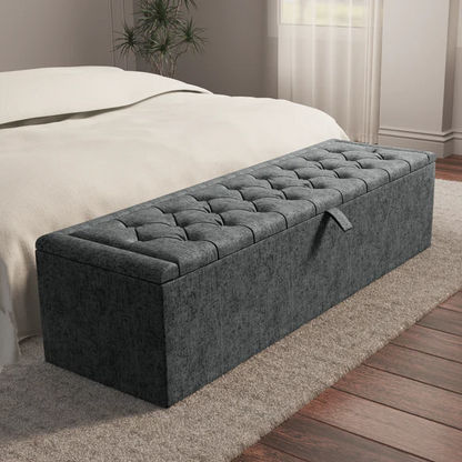 Madrid Ottoman Storage Box - Charcoal Chenille