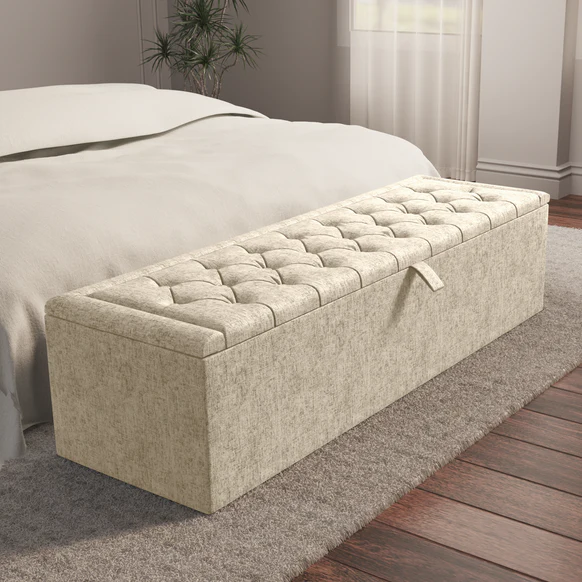 Madrid Ottoman Storage Box - Cream Chenille