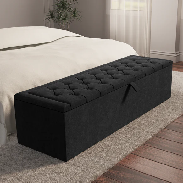 Madrid Ottoman Storage Box - Black Naples