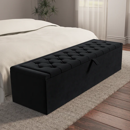 Madrid Ottoman Storage Box - Black Plush Velvet