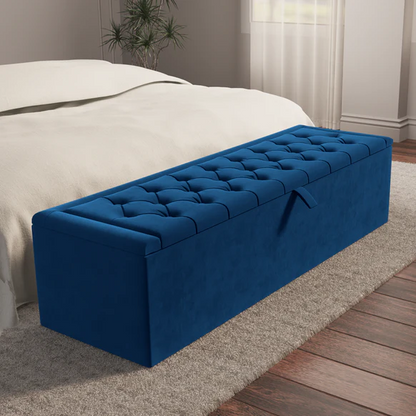 Madrid Ottoman Storage Box - Blue Plush Velvet