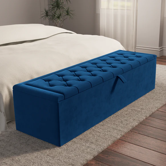 Madrid Ottoman Storage Box - Blue Plush Velvet