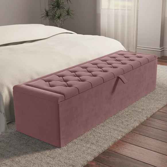 Madrid Ottoman Storage Box - Pink Plush Velvet