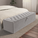 Madrid Ottoman Storage Box - Silver Plush Velvet