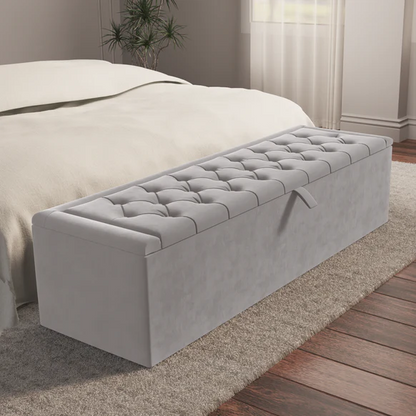 Madrid Ottoman Storage Box - Silver Plush Velvet