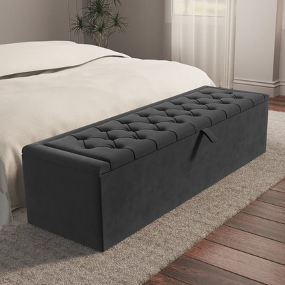 Madrid Ottoman Storage Box - Steel Plush Velvet