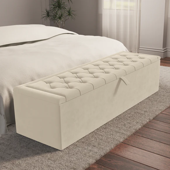 Madrid Ottoman Storage Box - Cream Plush Velvet