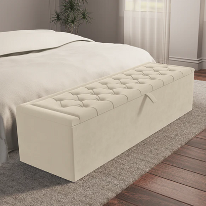 Madrid Ottoman Storage Box - Cream Plush Velvet
