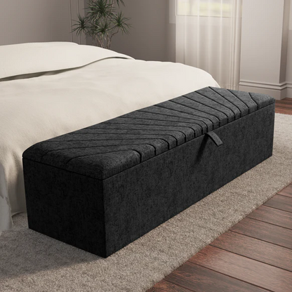 Sunrise Ottoman Storage Box - Black Chenille