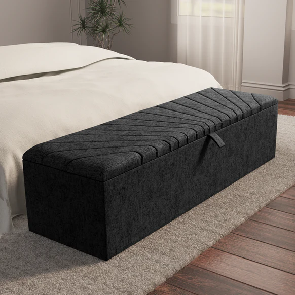 Sunrise Ottoman Storage Box - Black Chenille