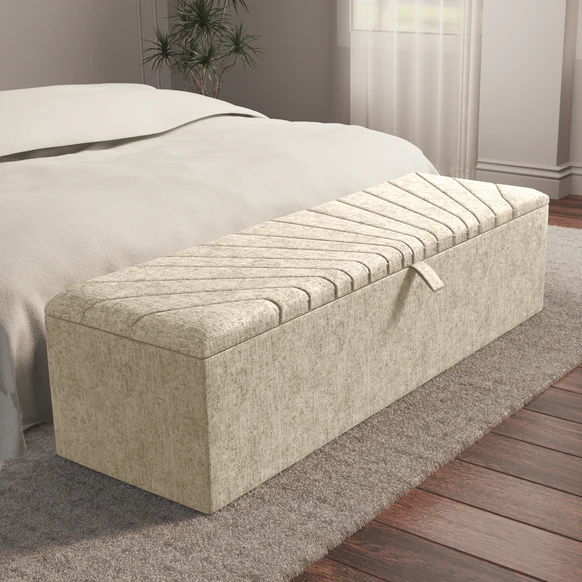 Sunrise Ottoman Storage Box - Cream Chenille