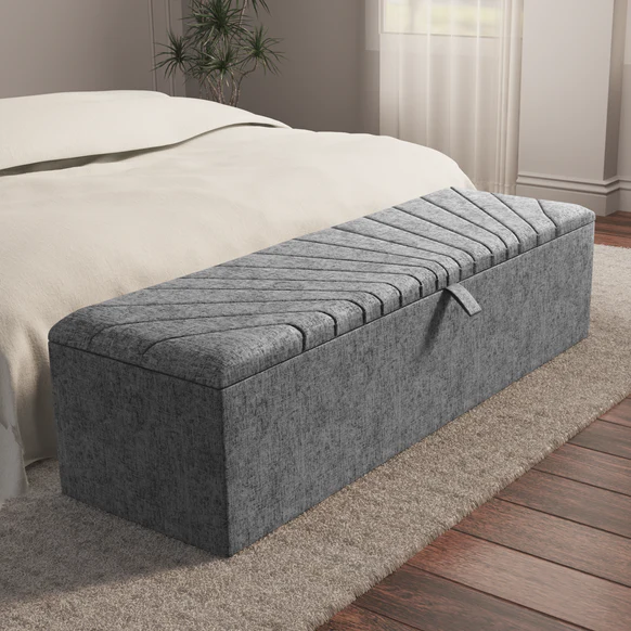 Sunrise Ottoman Storage Box - Silver Chenille