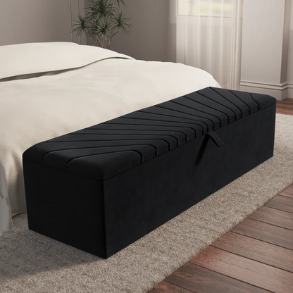 Sunrise Ottoman Storage Box - Black Plush Velvet