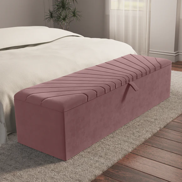 Sunrise Ottoman Storage Box - Pink Plush Velvet