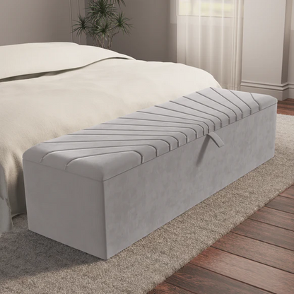 Sunrise Ottoman Storage Box - Silver Plush Velvet