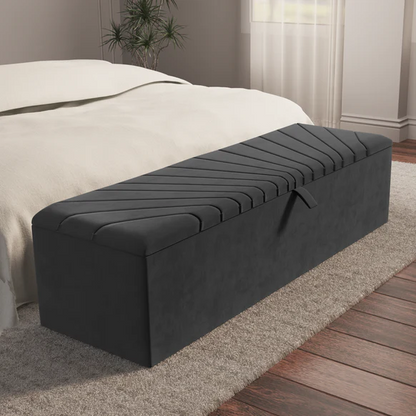 Sunrise Ottoman Storage Box - Steel Plush Velvet